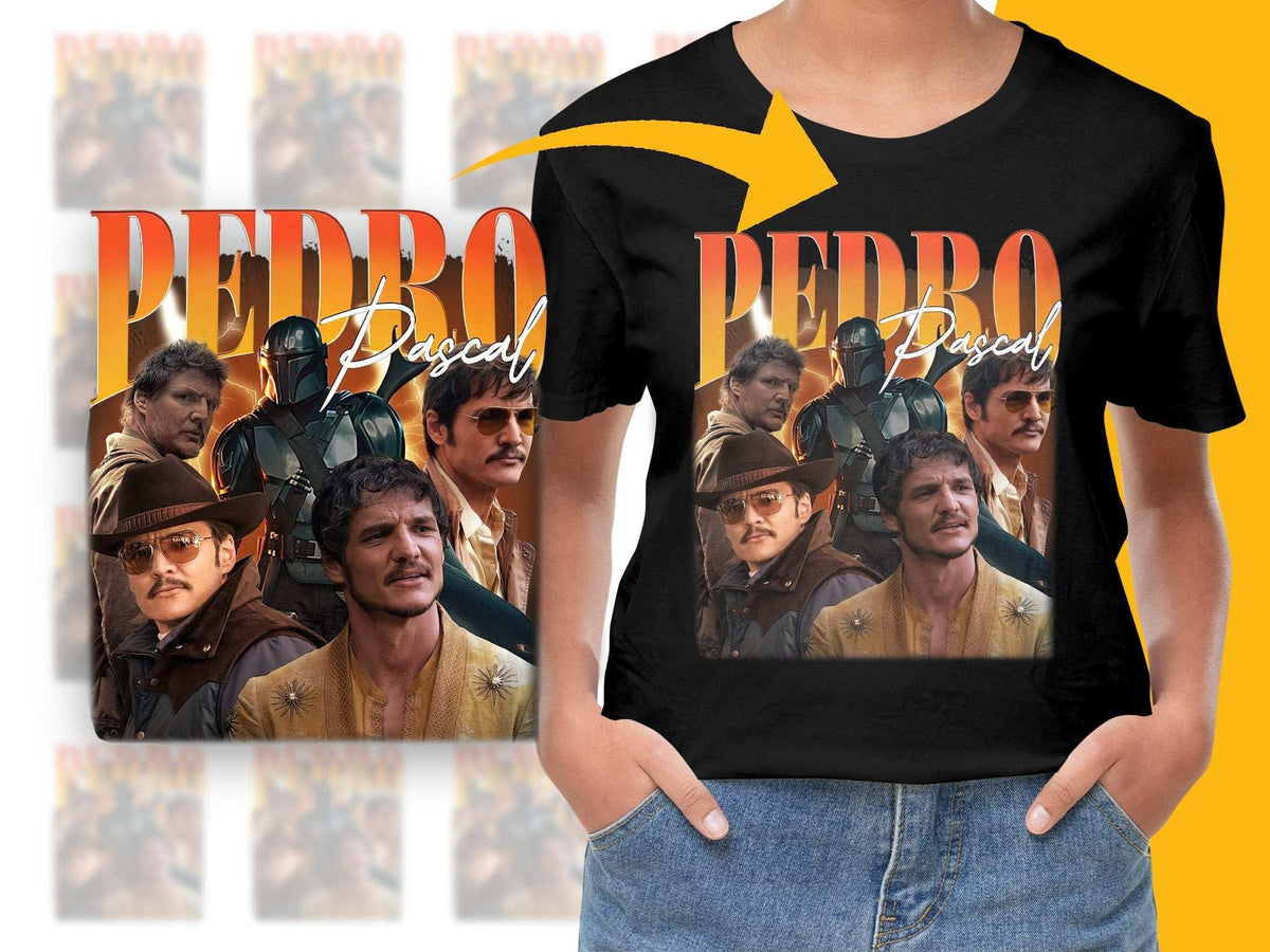 Pedro Pascal Fan T-Shirt, Vintage Graphic Tee, Movie Actor Collage Shirt, Unisex Clothing Gift