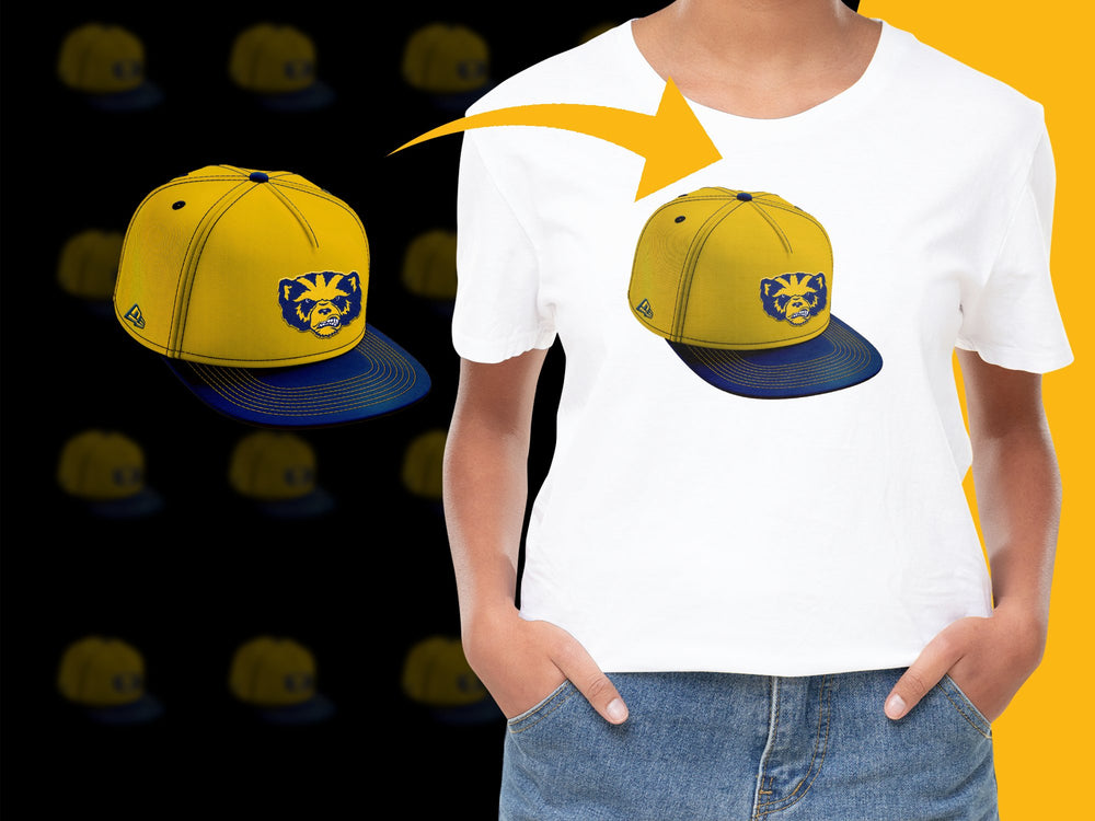 Trendy Yellow and Blue Snapback Cap with Matching Graphic T-Shirt, Streetwear Style Set
