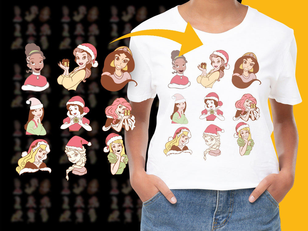 Women's Cartoon Christmas T-Shirt, Festive Holiday Graphic Tee, Cute Santa Girls Print, Casual Fashion Top for Holiday Season