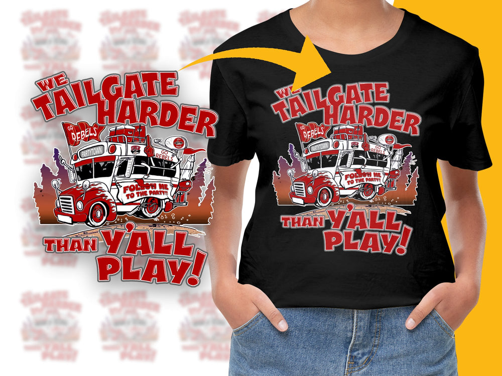 Vintage Tailgate Party T-Shirt, Retro Firetruck Design, Bold Red Graphic Tee, Unisex Casual Wear
