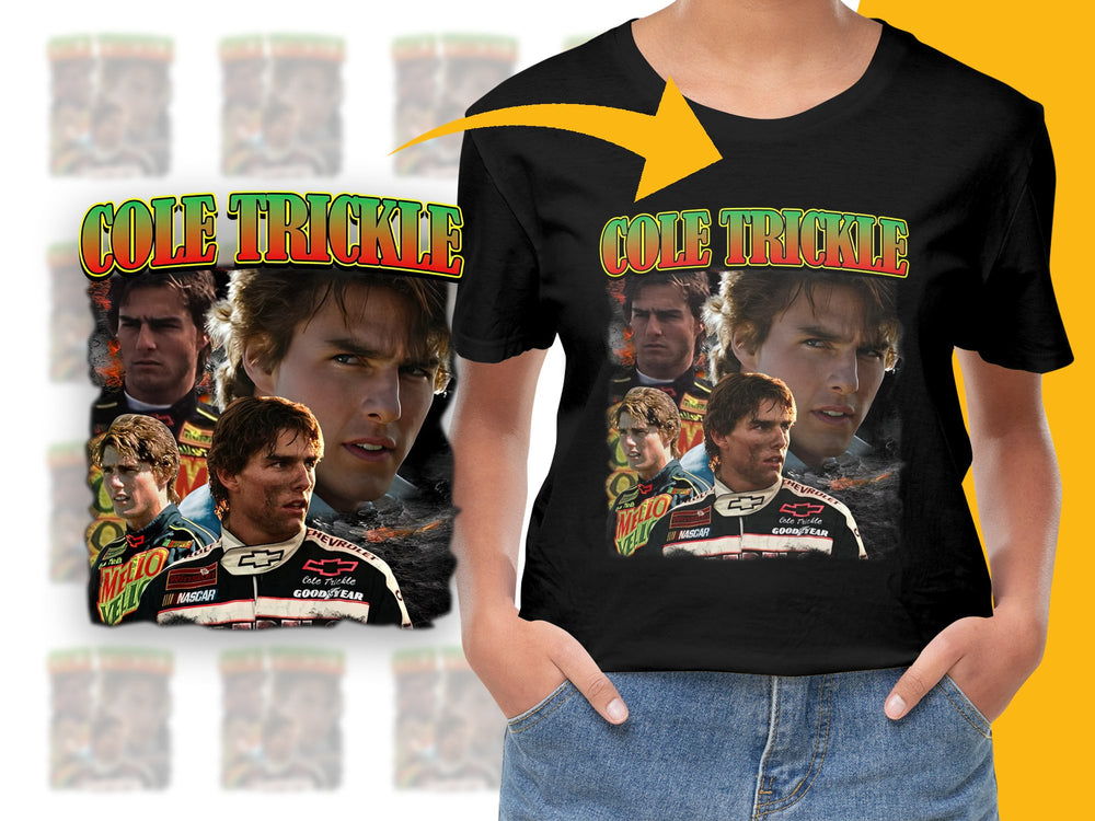 Cole Trickle Graphic T-Shirt, Vintage NASCAR Racing Tee, Classic Movie Fan Apparel, Retro Style Top