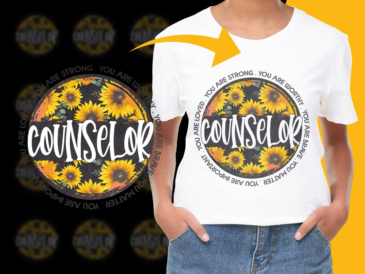 Counselor Sunflower T-Shirt, Inspirational Quote, You Are Strong, Supportive Gift for Therapists, Floral Tee for Women.