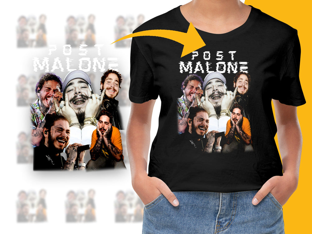 Post Malone Fan T-Shirt, Hip Hop Artist Graphic Tee, Unisex Black Cotton Shirt, Music Merchandise