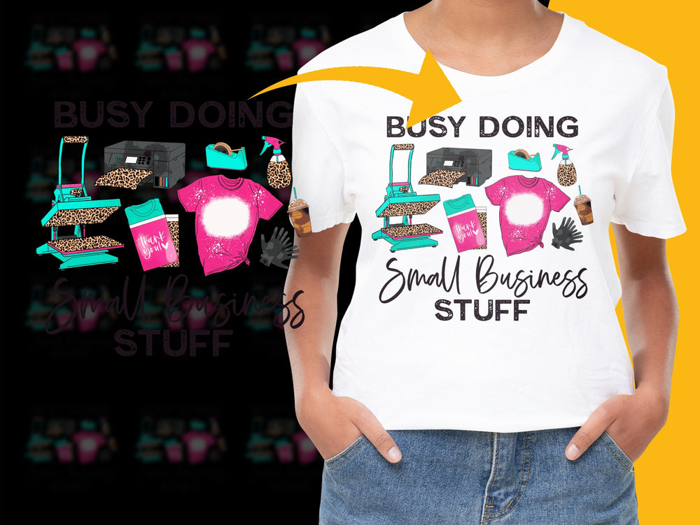 Busy Doing Small Business Stuff T-Shirt, Entrepreneur Graphic Tee, Pink and Leopard Print, Unisex Cotton Shirt