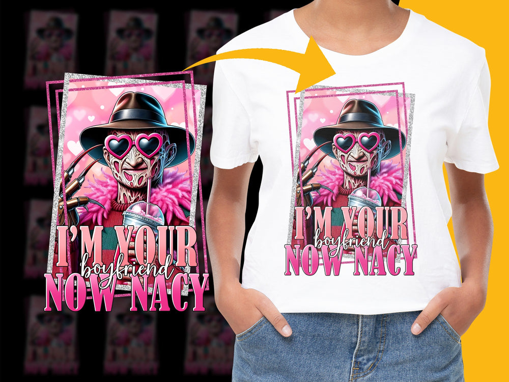 Funky Skull Graphic T-Shirt, I'm Your Boyfriend Now, Unique Pink Black Design, Trendy Cool Streetwear Tee