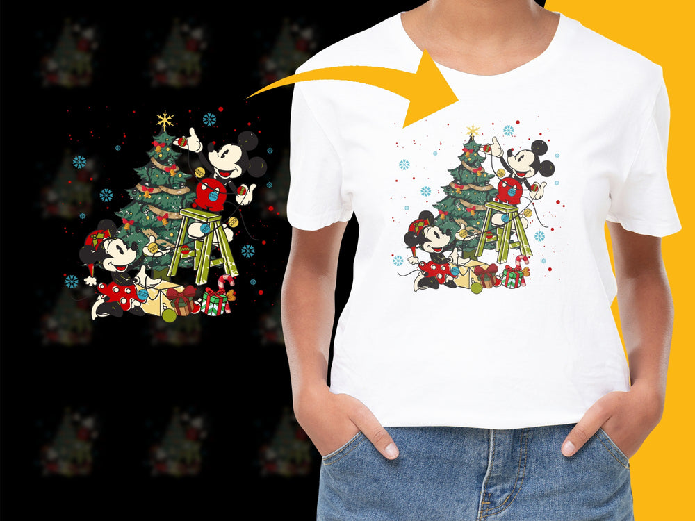 Kids Christmas T-Shirt, Disney Holiday Characters, Festive Tree, Mickey and Friends, Snowy Graphic Tee, Cotton Shirt, Gift Idea