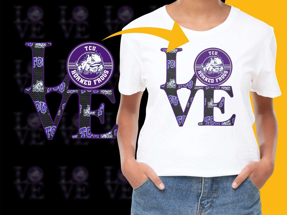 TCU Horned Frogs Love Graphic T-Shirt, Purple and White College Fan Apparel, Casual Wear for Game Day