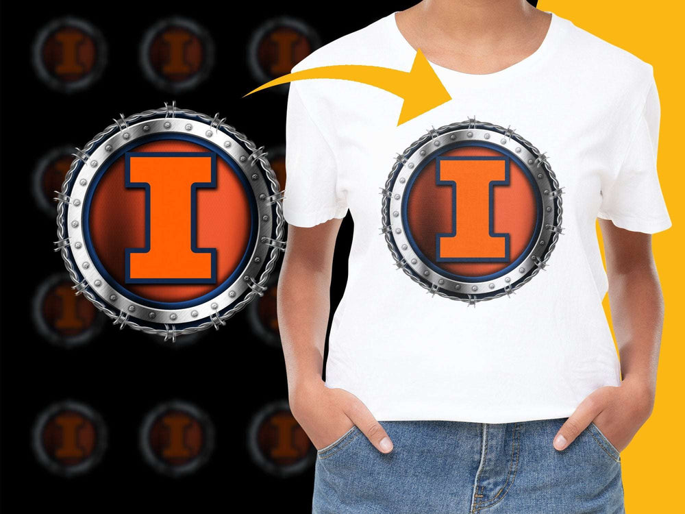 University of Illinois Logo T-Shirt, Orange Blue College Apparel, Unisex Casual Wear