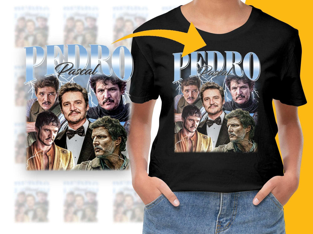 Pedro Pascal Fan T-Shirt, Unisex Movie Character Montage Graphic Tee, Gift Idea