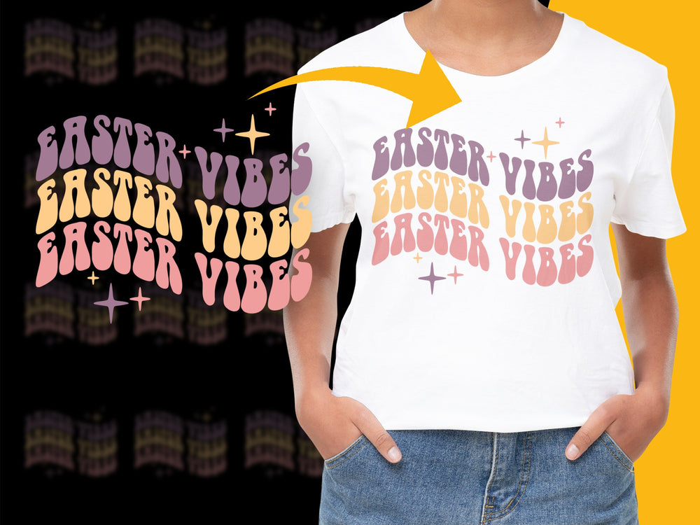 Easter Vibes T-Shirt Colorful Typography Casual Fashion Spring Holiday Apparel Unisex Tee Gift