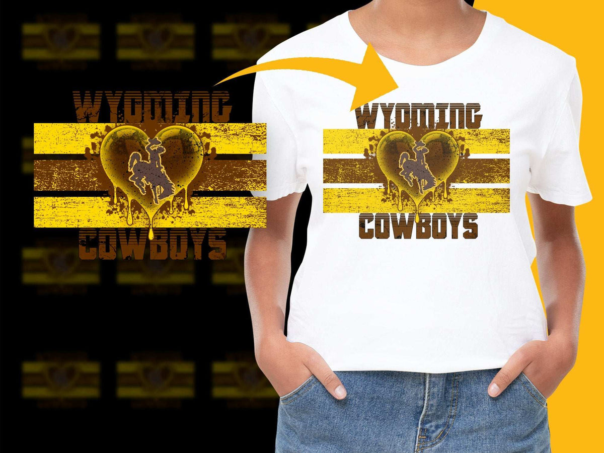 Wyoming Cowboys Heart Graphic T-Shirt, Vintage Distressed Style, Casual Sports Tee