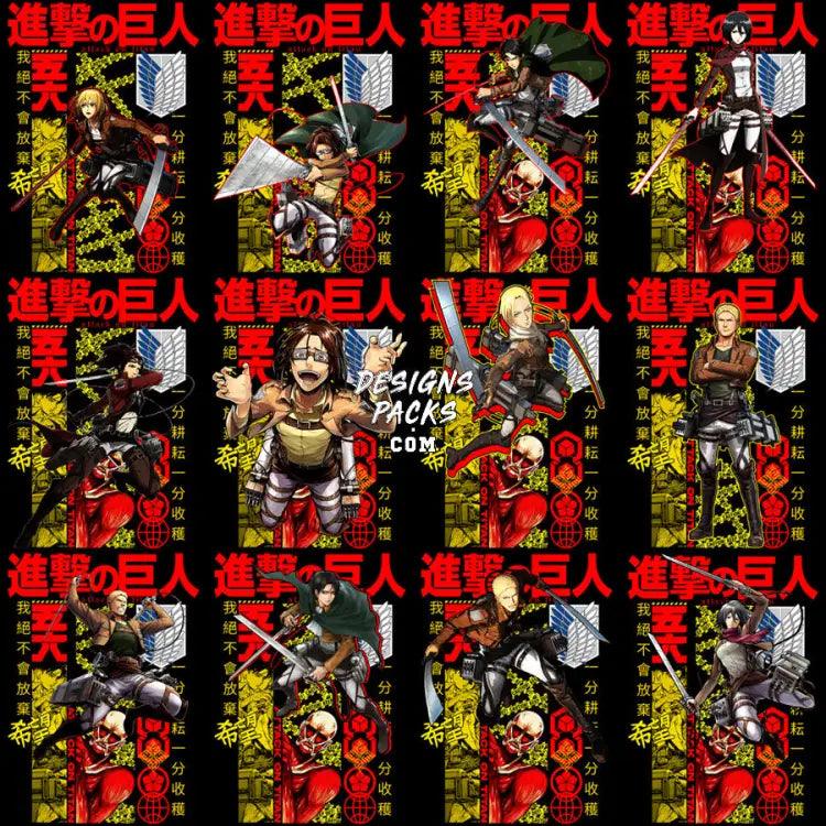 40 Attack Anime Titan Streetwear Designs Bundle Png + Psd
