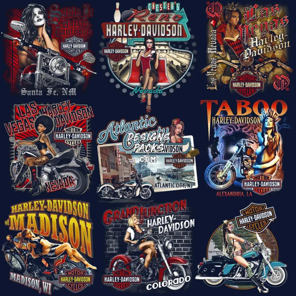 40 Halftone Motorcycle Harley Davidson V2 Designs Bundle Png
