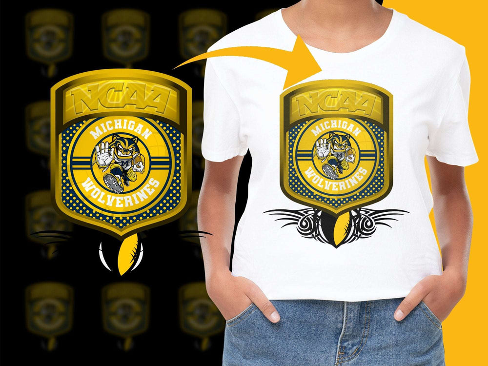 NCAA Michigan Wolverines T-Shirt, Vintage College Sports Logo Tee, Unisex Yellow Graphic Shirt