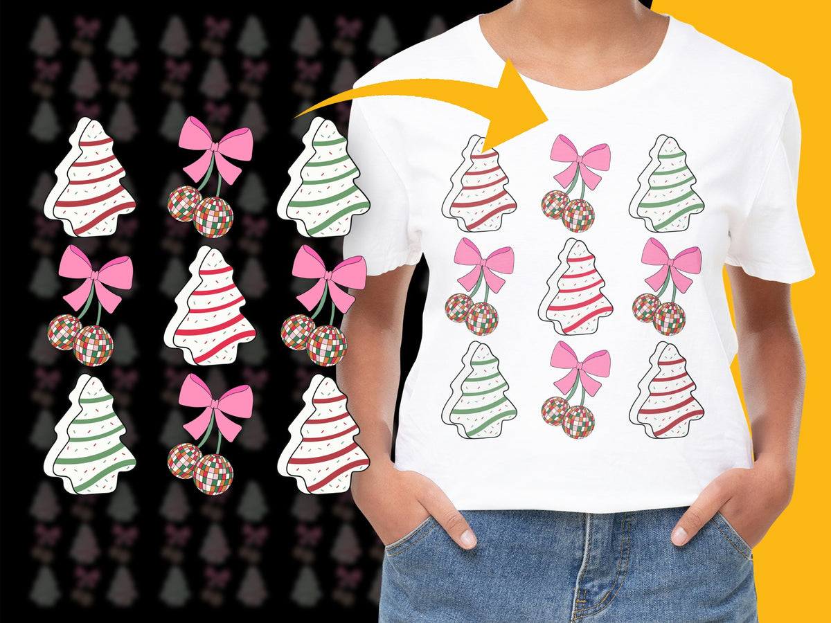Kids Christmas T-Shirt, Colorful Tree and Candy Print, Holiday Graphic Tee, Festive Children's Apparel
