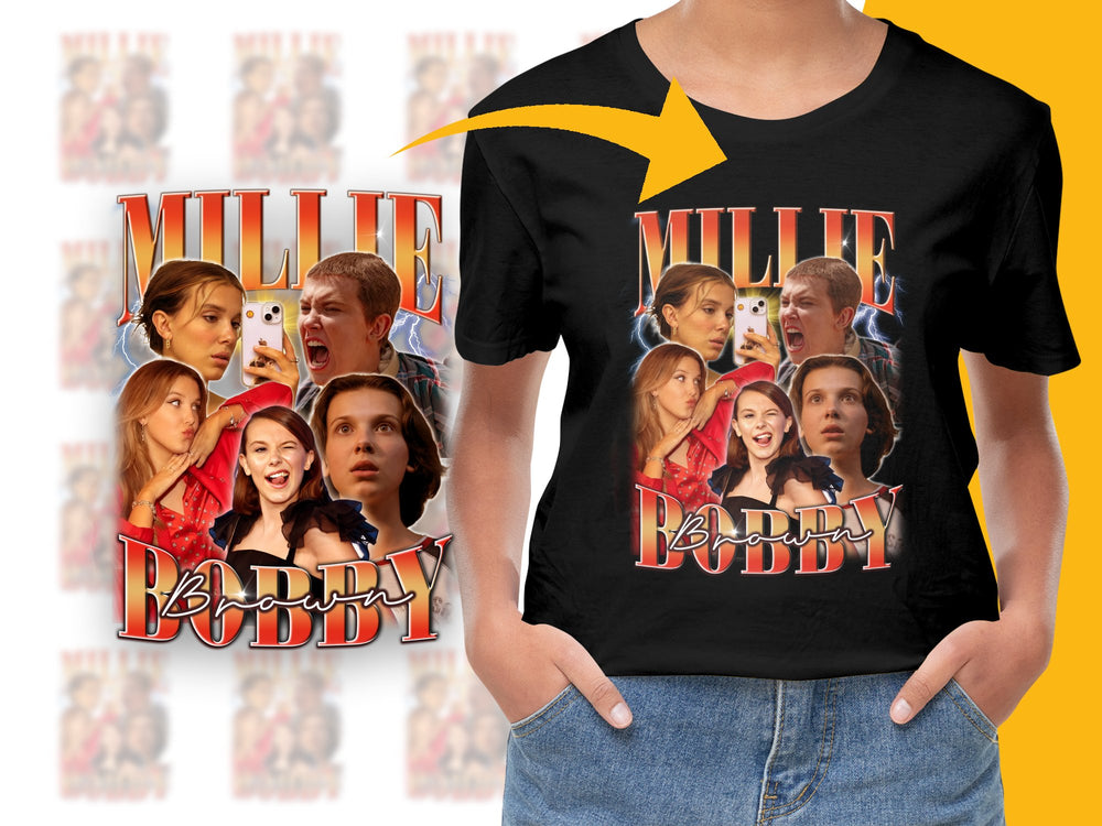 Millie Bobby Buddy Graphic T-Shirt, Vintage Style Tee, Fan Art Casual Top, Unique Gift Idea for Series Lovers, Unisex Fit