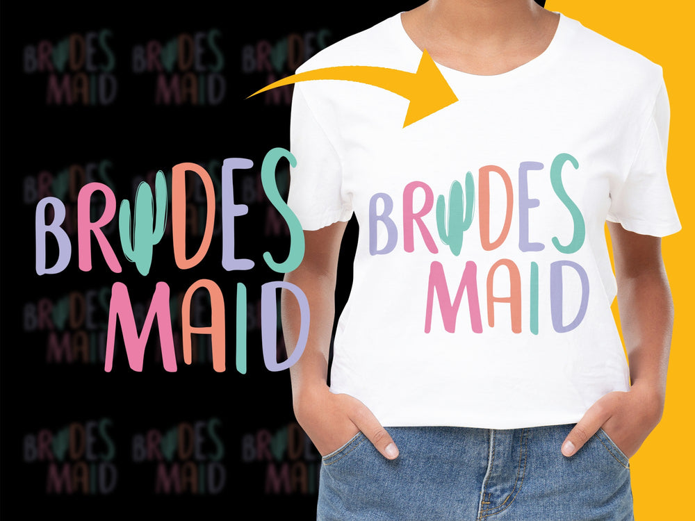 Bridesmaid T-Shirt Colorful Lettering for Wedding Party, Bridal Shower Gift, Fun Bachelorette Party Tee, Multicolor Text Design