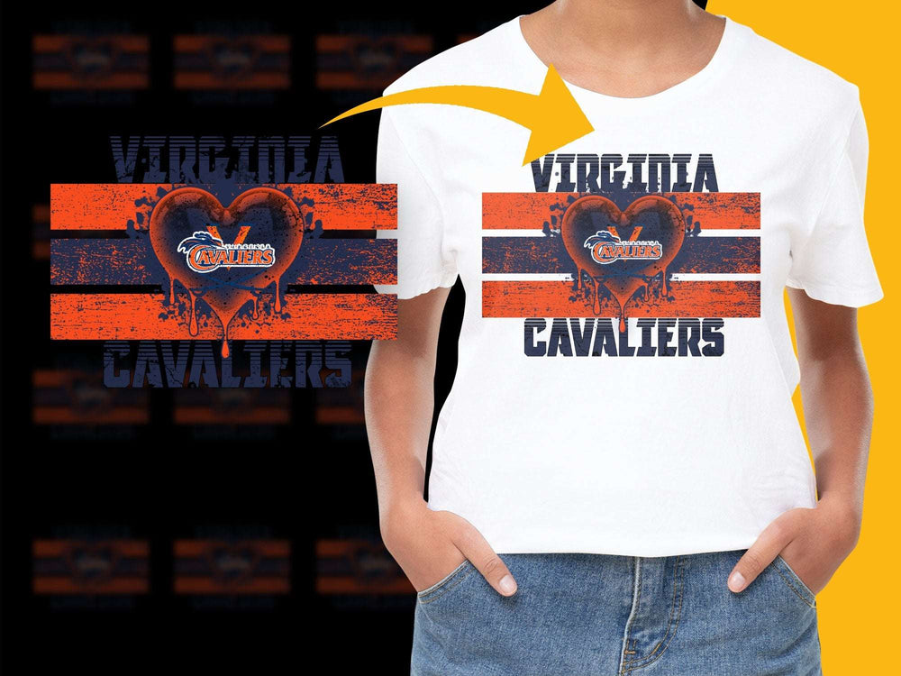 Virginia Cavaliers Heart Design T-Shirt, College Sports Fan Apparel, Orange and Blue Graphic Tee