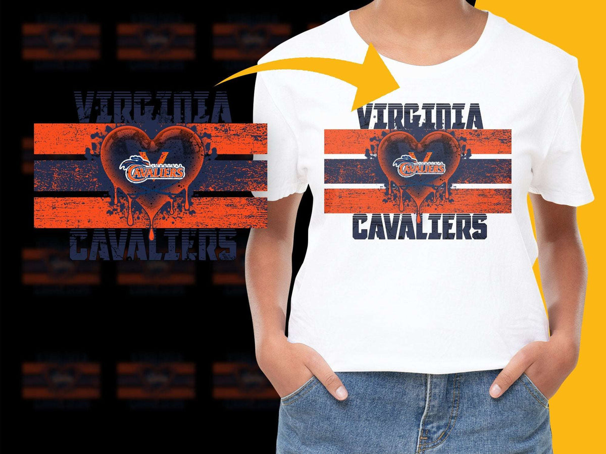 Virginia Cavaliers Heart Design T-Shirt, College Sports Fan Apparel, Orange and Blue Graphic Tee