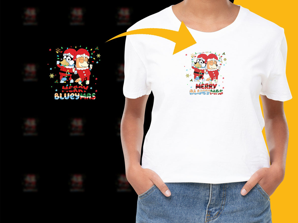 Kids Christmas T-Shirt, Cartoon Santa Graphic Tee, Festive Holiday Shirt for Children, Merry Bluey Christmas Top