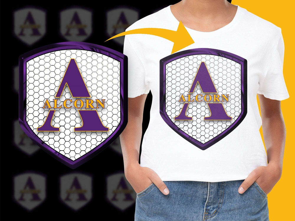 Alcorn Logo T-Shirt, College Emblem Shield Design, Purple and White Tee, Unisex Graphic Tee for Students and Alumni