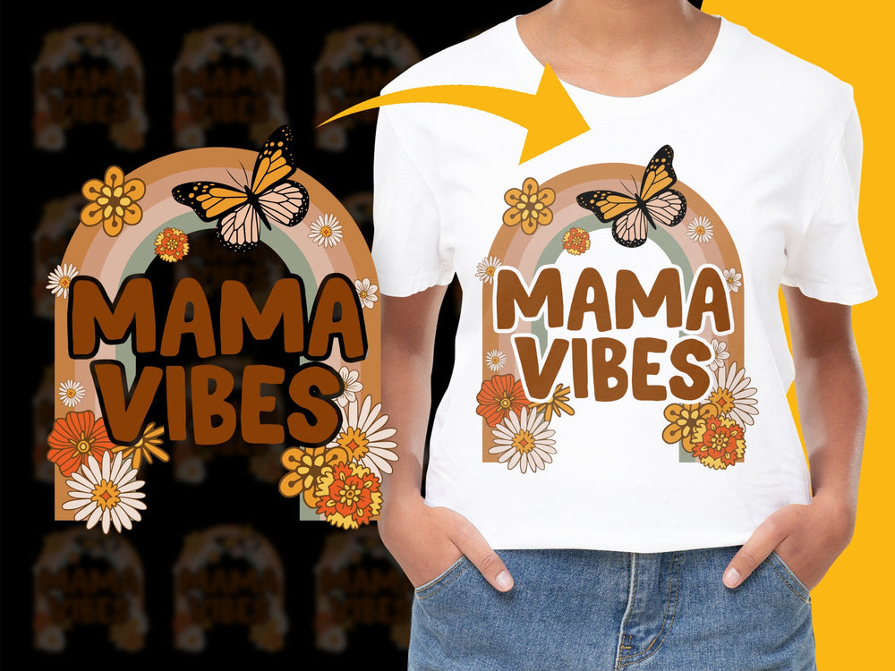 Mama Vibes T-Shirt with Flowers and Butterflies, Mother's Day Gift, Graphic Tee for Moms
