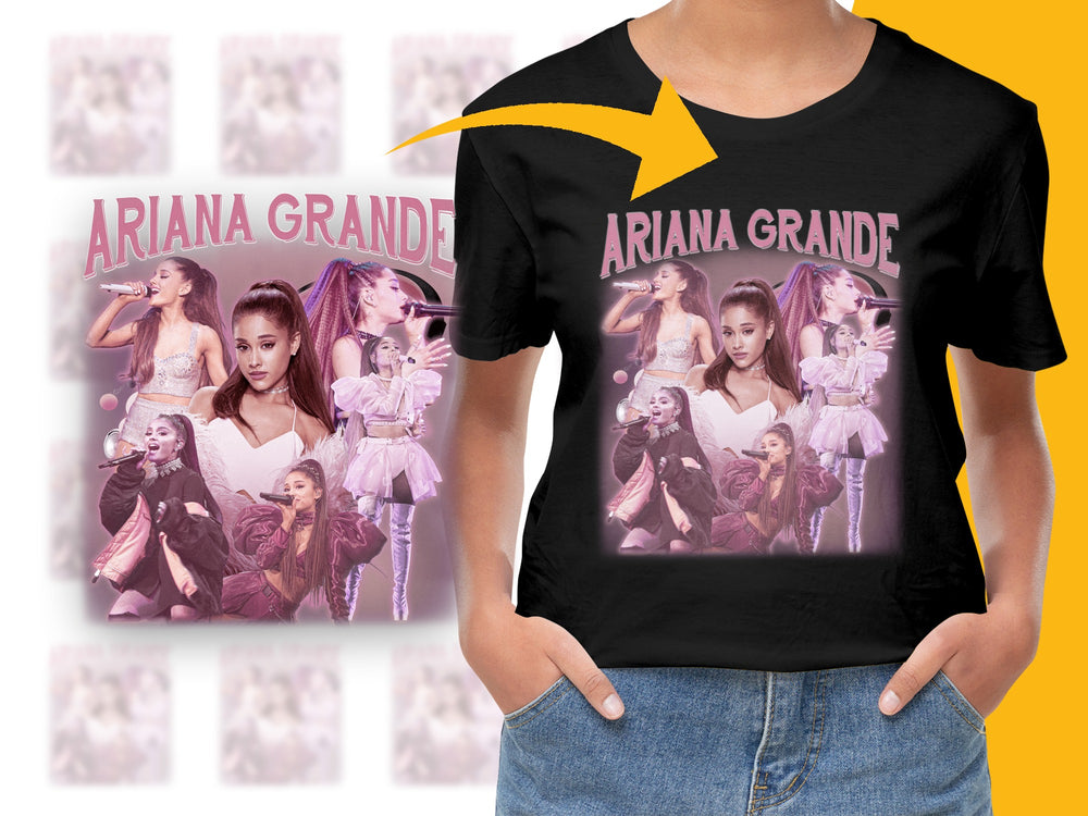 Ariana Grande Fan T-Shirt, Multiple Poses Graphic Tee, Pop Music Merch, Black Cotton Shirt