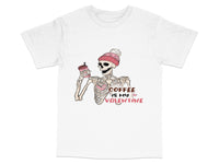 Load image into Gallery viewer, Skeleton Graphic T-Shirt Coffee Is My Valentine, Pink Beanie Skull Tee, Casual Streetwear, Unisex Fashion Clothing Top
