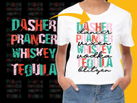 Load image into Gallery viewer, Funny Christmas T-Shirt, Dasher Prancer Whiskey Vodka Tequila Holiday Tee, Colorful Unisex Xmas Shirt Gift Idea

