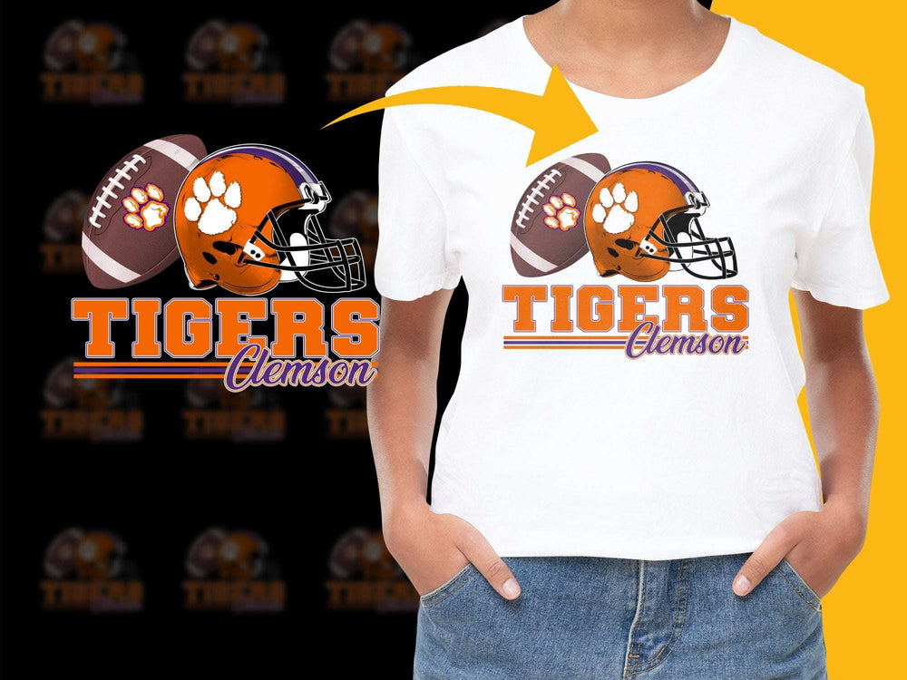 Clemson Tigers Football T-Shirt, Vintage Style Graphic Tee, Sports Fan Apparel, Orange and White Team Colors