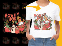 Load image into Gallery viewer, Festive Holiday T-Shirt, Howdy Hos Funny Christmas Graphic Tee, Cute Snowman and Reindeer Design, Unisex Casual Wear