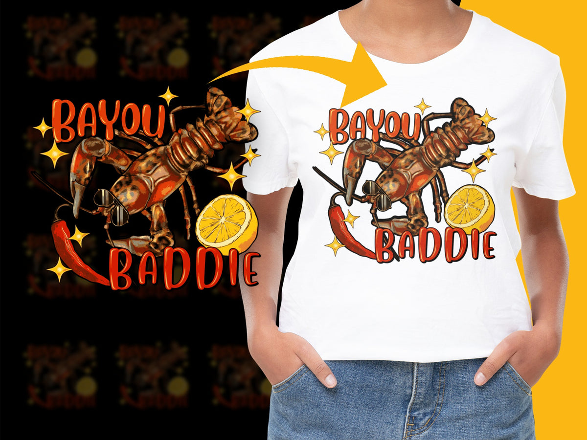Bayou Baddie Graphic T-Shirt, Spicy Crawfish Lemon Design, Fun Casual Streetwear, Unisex Cotton Tee, Vibrant Summer Fashion Top