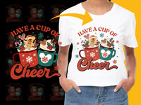 Load image into Gallery viewer, Christmas T-Shirt, Have a Cup of Cheer Holiday Graphic Tee, Festive Coffee Mugs Design, Winter Apparel Gift Idea