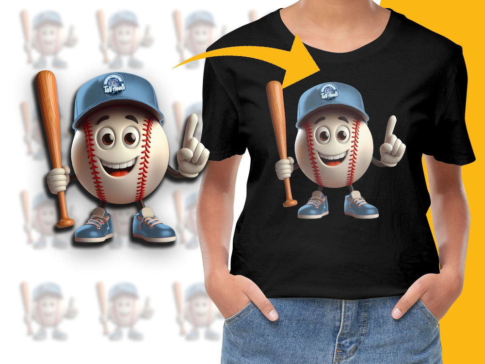 Fun Baseball Cartoon Character T-Shirt, Kids Sports Tee, Casual Youth Graphic Shirt, Unique Gift for Sports Fans