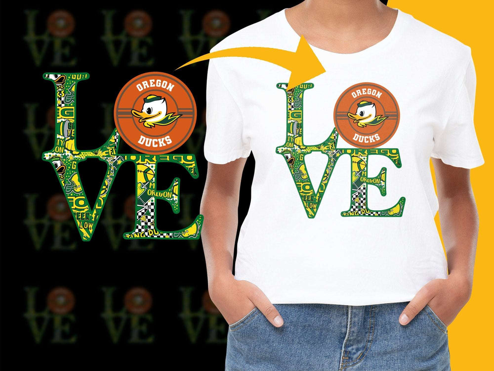 Oregon Ducks Love T-Shirt, Youth and Adult Sizes, Casual Wear, Collegiate Apparel, Sports Fan Shirt, Graphic Tee