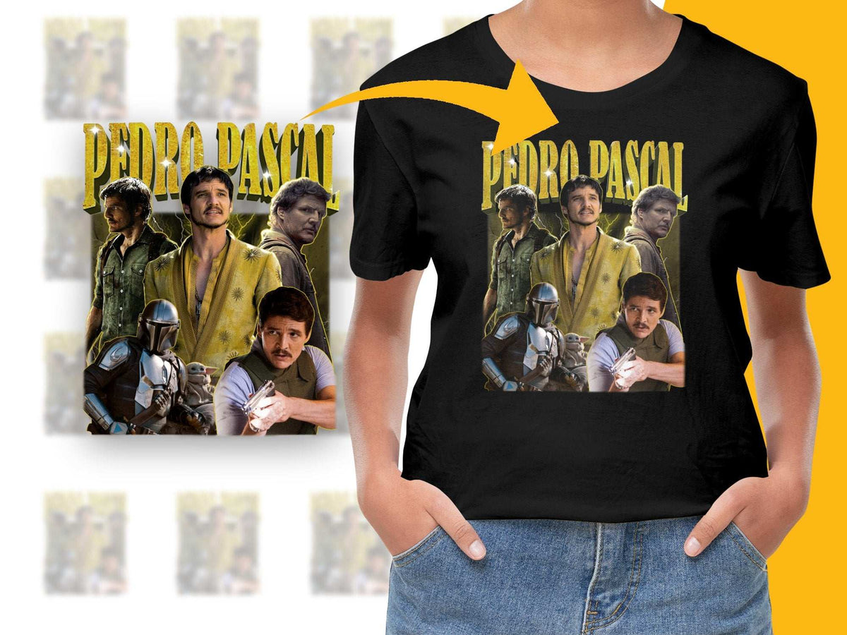 Vintage Style Pedro Pascal Fan T-Shirt, Pop Culture Graphic Tee, Retro Movie Star Fashion, Trendy Casual Top