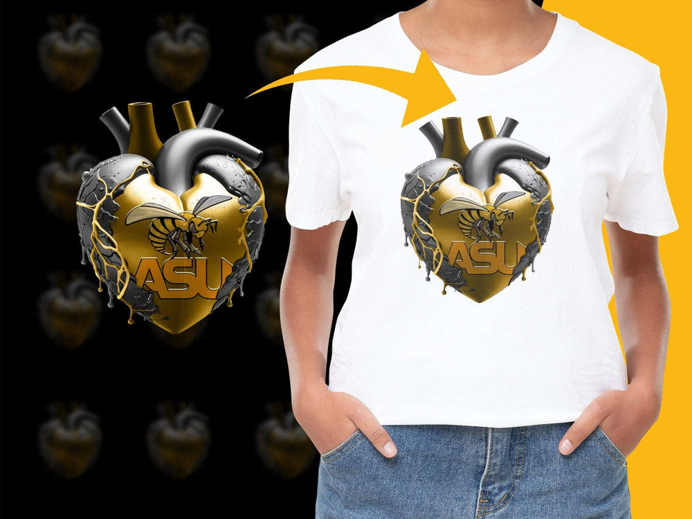 Youth Cool Heart Graphic Tee, Trendy ASU Design, Stylish Gold Black T-Shirt, Unisex Kids Fashion