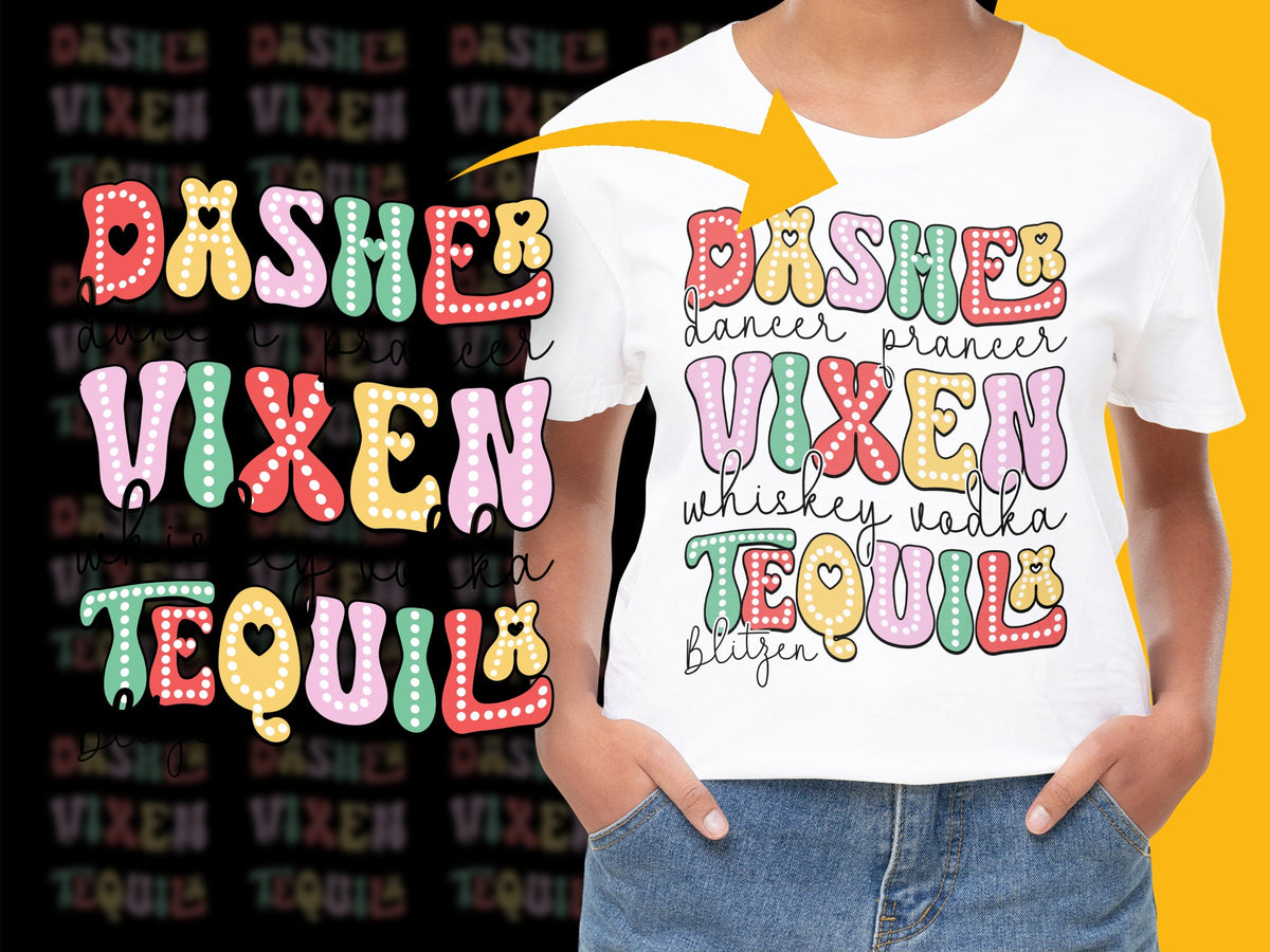 Colorful Graphic T-Shirt Dashy Vixen, Dancer Plumer Whiskey Tequila, Fun Party Tee, Unique Bold Typography, Trendy Fashion Top for Women