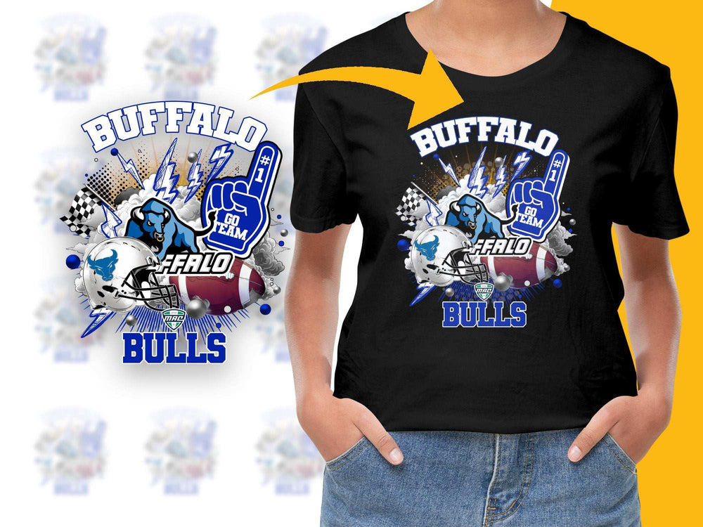 Buffalo Bulls Graphic T-Shirt, Sports Team Fan Tee, Vibrant Blue and Red Design, Unisex Casual Wear