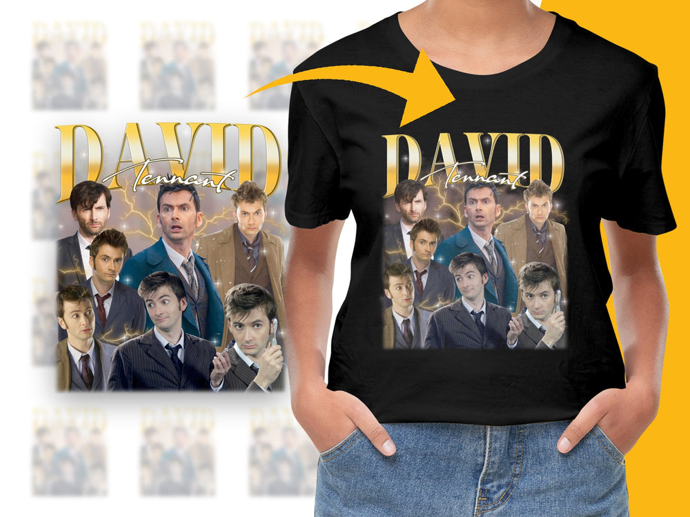 David Tennant Fan T-Shirt, Doctor Who Inspired, Multiple Portraits Graphic Tee, TV Show Memorabilia, Unisex Clothing