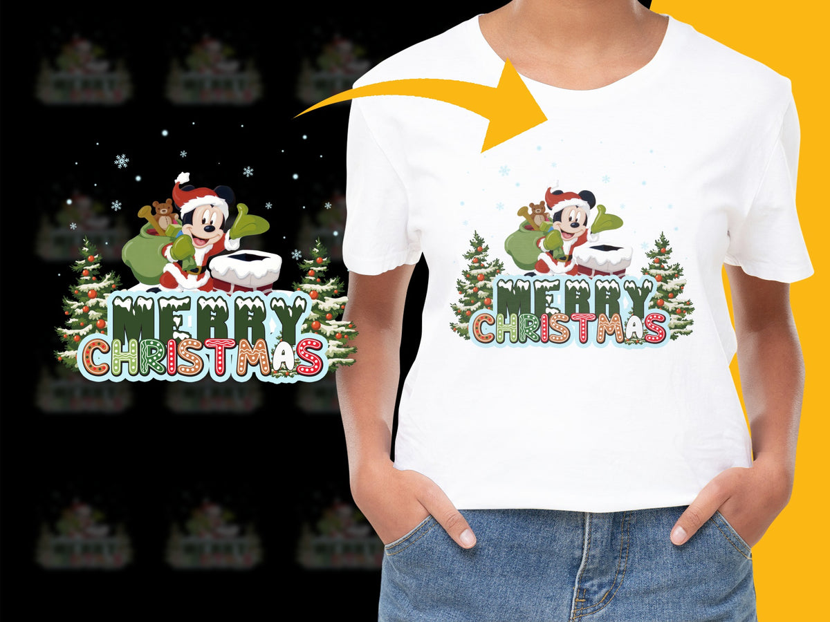 Merry Christmas Holiday T-Shirt, Cute Cartoon Bear Snow Scene, Festive Kids and Adult Tee