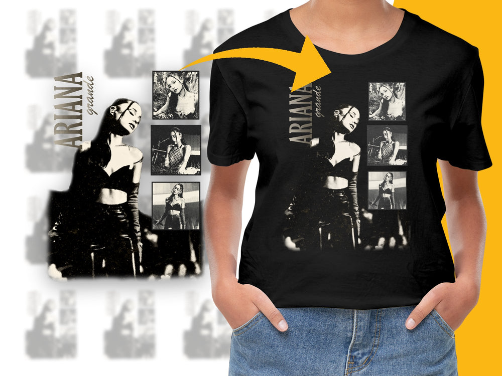 Unisex Black Graphic T-Shirt Featuring Pop Star Concert Photos, Casual Fashion Top