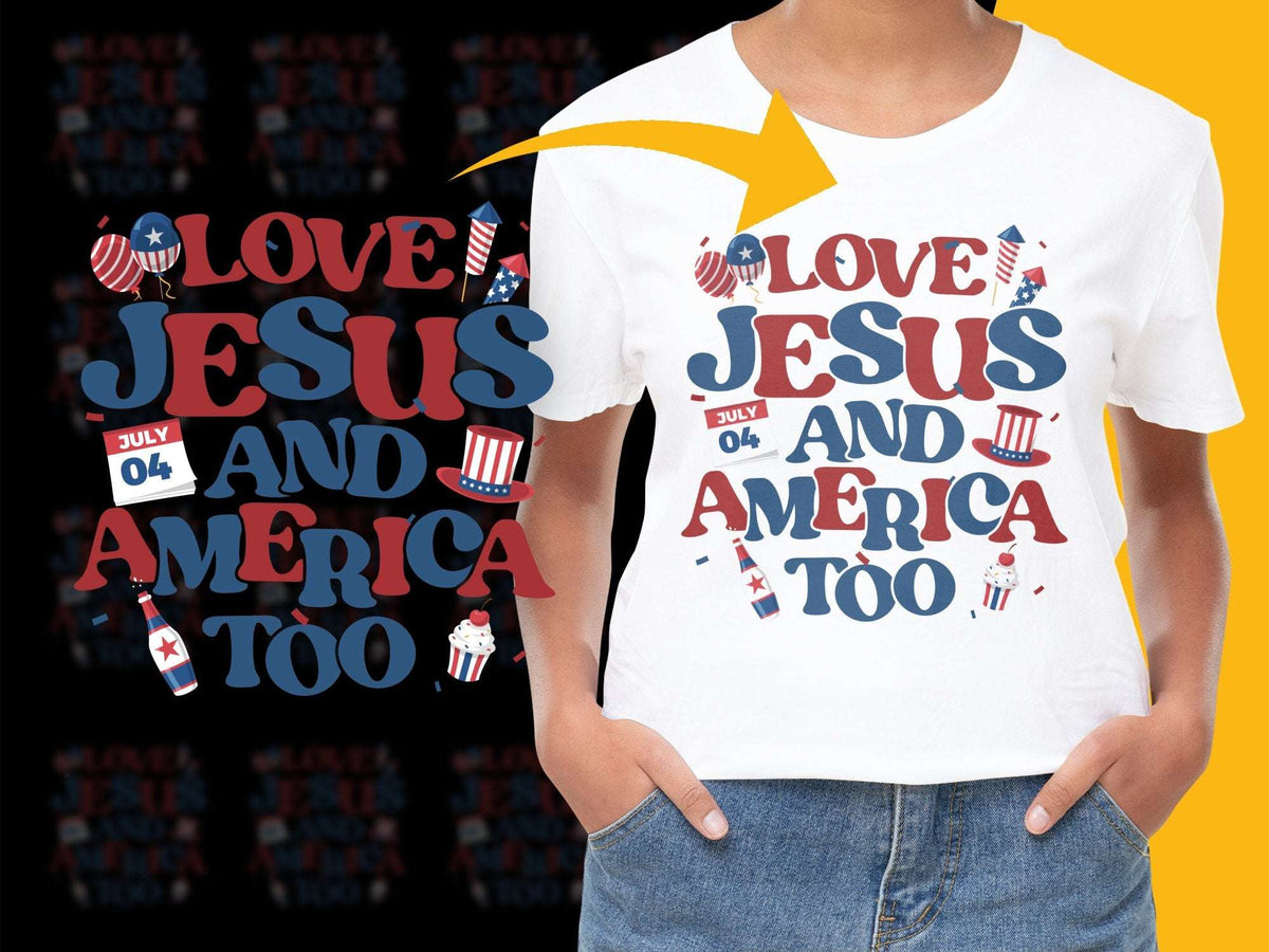Patriotic T-Shirt 'I Love Jesus and America Too' July 4th USA Flag Graphics Tee