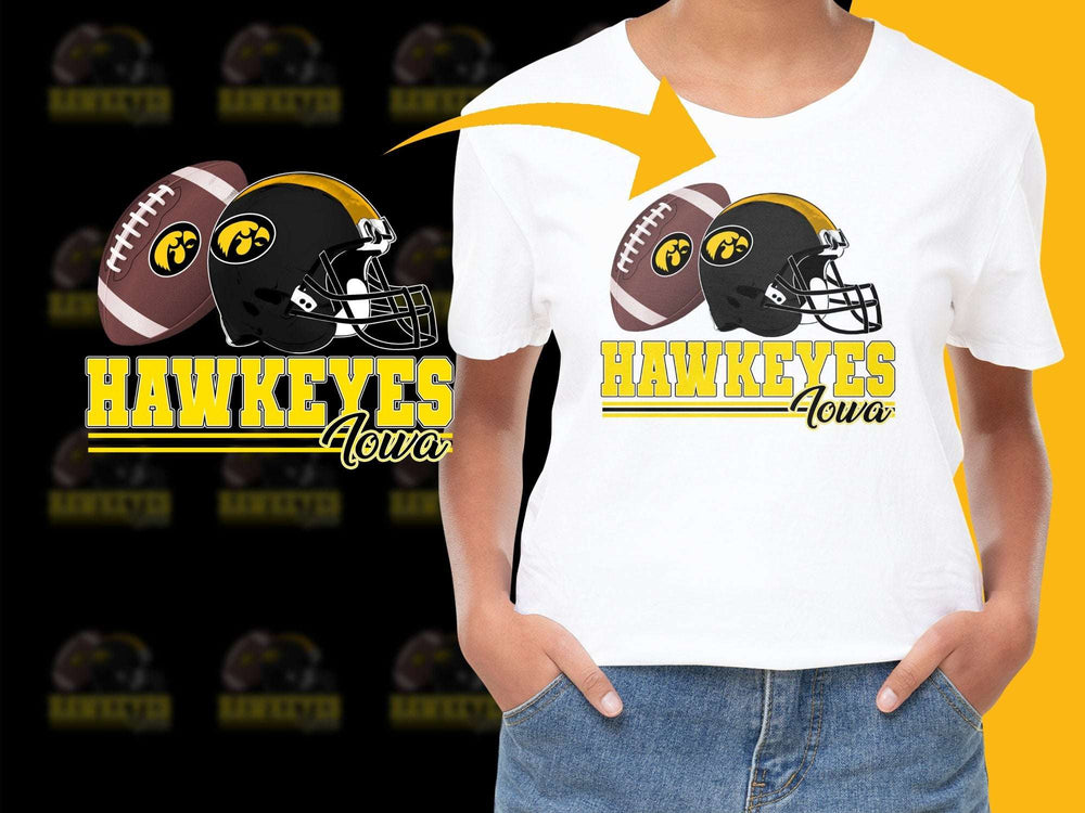 Iowa Hawkeyes Football T-Shirt, Youth Unisex Sports Tee, Black and Yellow Graphic Top