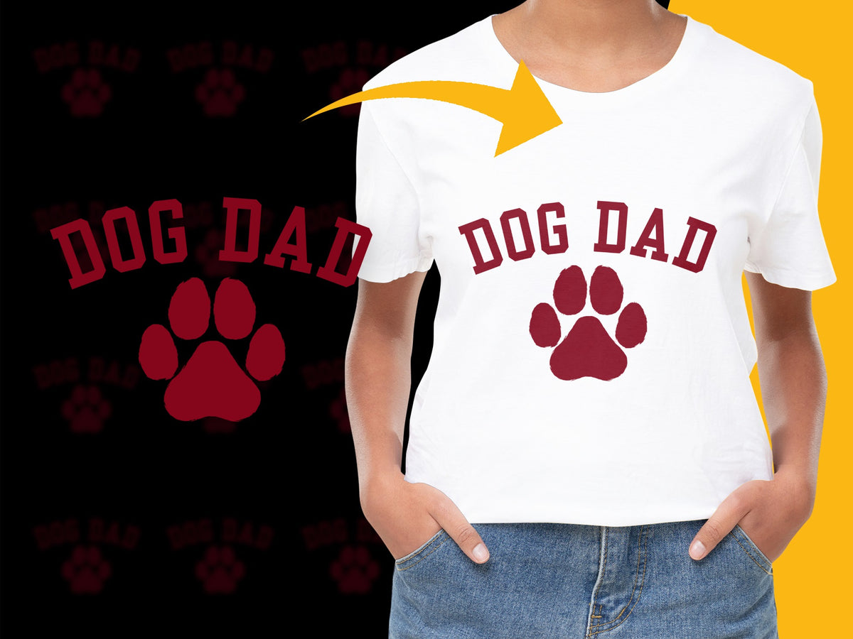 Dog Dad T-Shirt, Paw Print Graphic Tee, White Cotton Shirt, Unisex Gift for Pet Owners