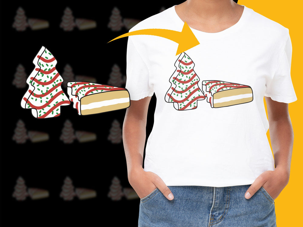 Kids Christmas Tree Cheesecake T-Shirt, Cute Holiday Graphic Tee, Festive Youth Casual Top