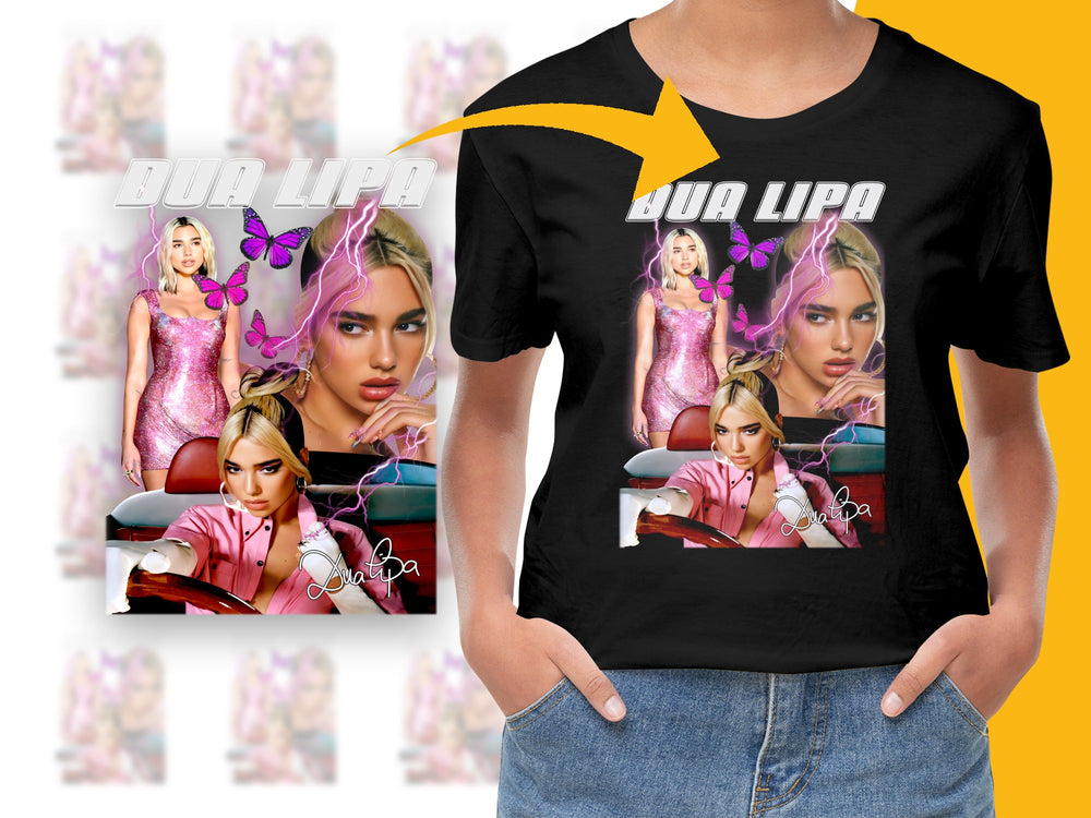 Dua Lipa Graphic T-Shirt, Pop Music Fan Merch, Colorful Celebrity Tee, Stylish Casual Streetwear, Bold Singer Print Top, Gift for Music