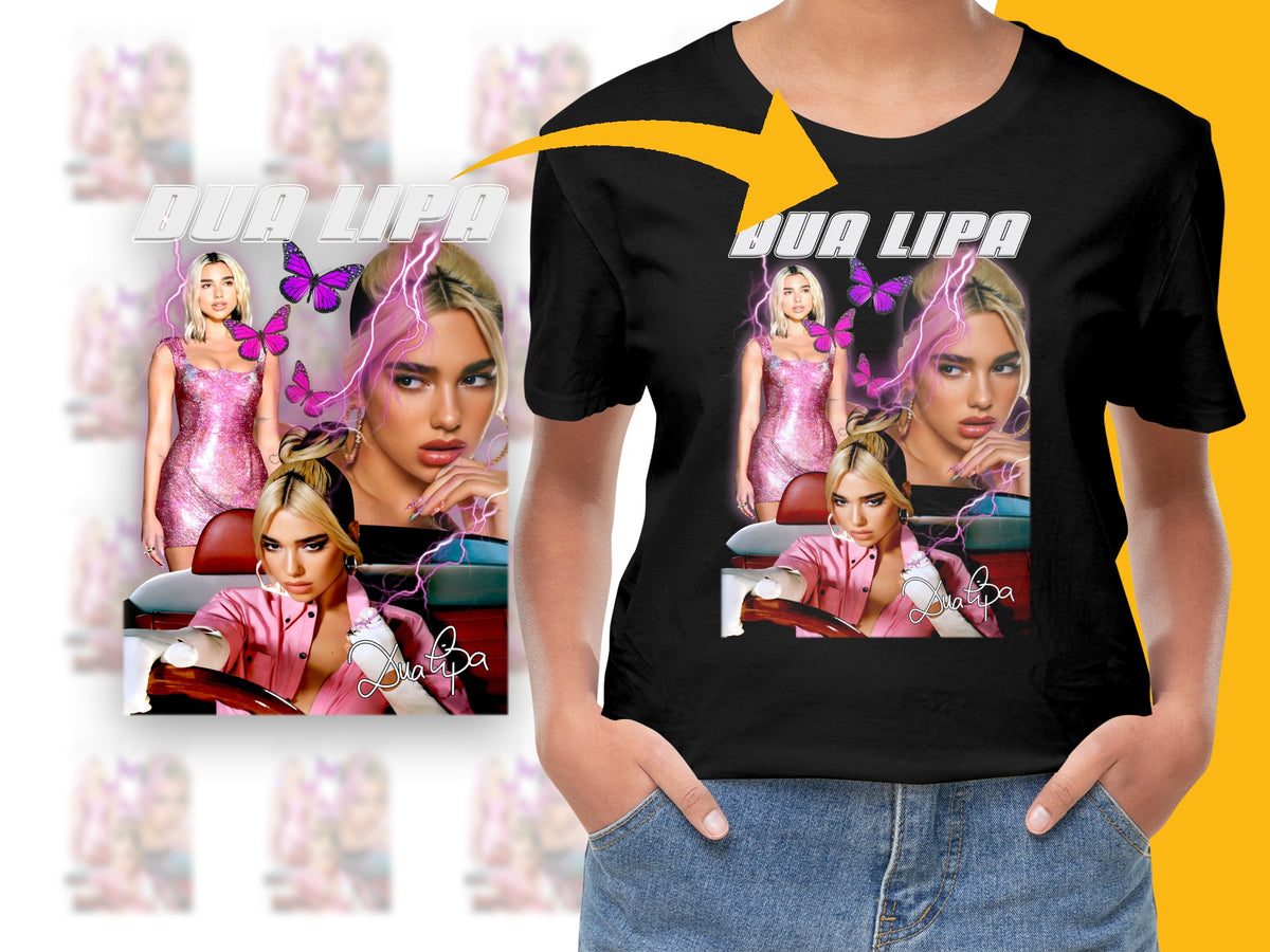 Dua Lipa Graphic T-Shirt, Pop Music Fan Merch, Colorful Celebrity Tee, Stylish Casual Streetwear, Bold Singer Print Top, Gift for Music