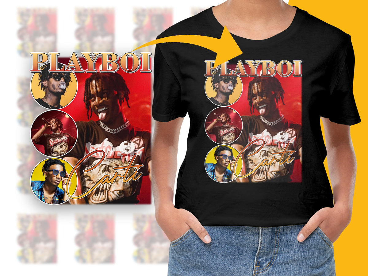 Playboi Carti Fan T-Shirt, Vintage Inspired Red and Yellow Graphics, Hip Hop Artist Tee, Unisex Streetwear Style Top