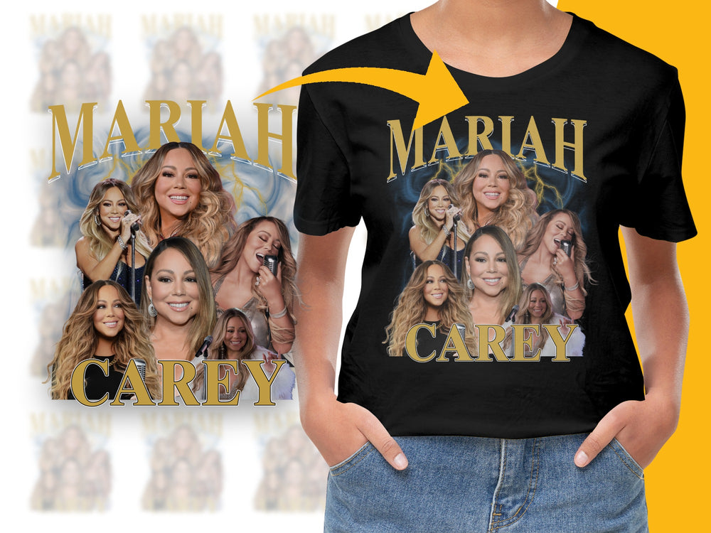 Mariah Carey Graphic T-Shirt, Pop Diva Fan Merch, Multiple Poses Print, Casual Black Tee for Music Lovers